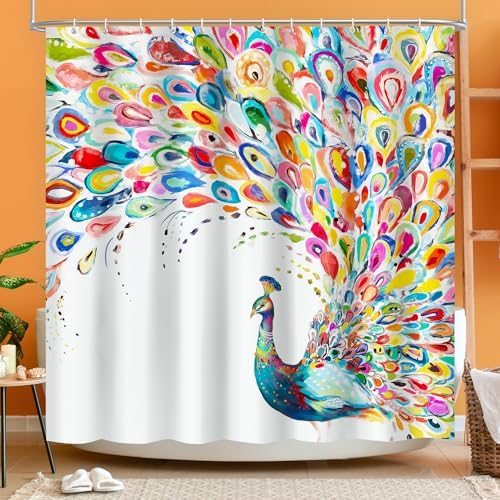 Vimorco Watercolor Peacock Shower Curtain