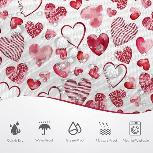Lush Valentines Day Shower Curtain Red Pink Hearts Waterproof Durable 72x72 inches