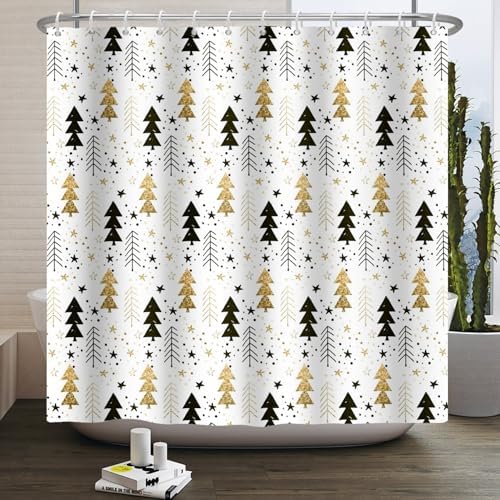 Boho Christmas Tree Shower Curtain with 12 Hooks