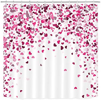 LB Romantic Hearts Shower Curtain Set 72x72 Waterproof