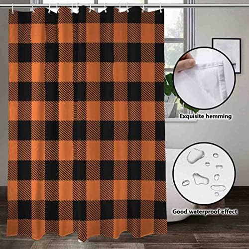 VISALUNA Shower Curtain Set 72x72in Orange Black Buffalo Plaid