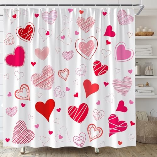 Romantic Valentines Day Shower Curtain Set with Heart Design
