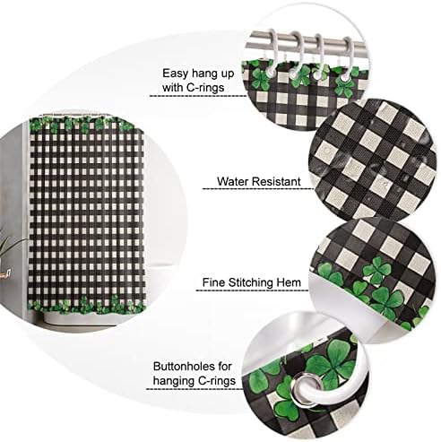 St Patricks Day 36x72 Inch Four-Leaf Clover Plaid Bath Curtain
