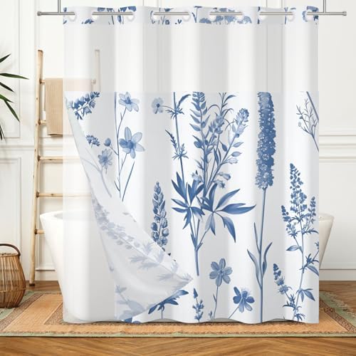 DASHAN Blue Floral Shower Curtain