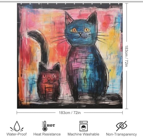 Crazy-Cut Cat Bohemian-Shaped Shower Curtain Set with 12 Hooks