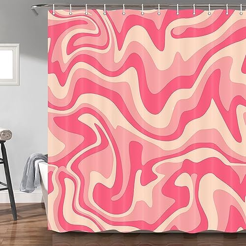 Aesthetic 70s Abstract Wavy Swirl Shower Curtain - Sage Pink