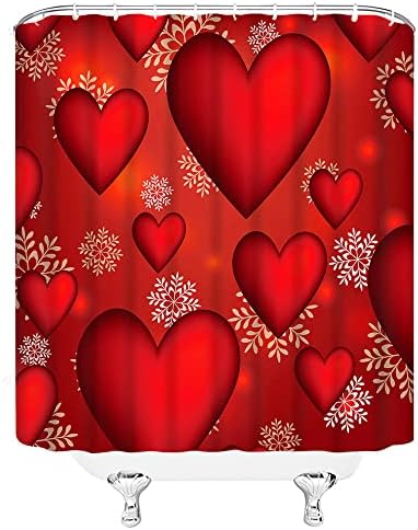 BST Valentines Heart Shower Curtain Set 70x70 Inches Red White