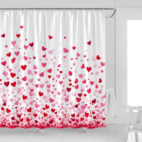 Red Pink Love Valentines Day Heart Shower Curtain
