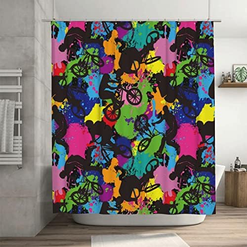 ALYYDFF 72x72 abstract black bicycle sport shower curtain