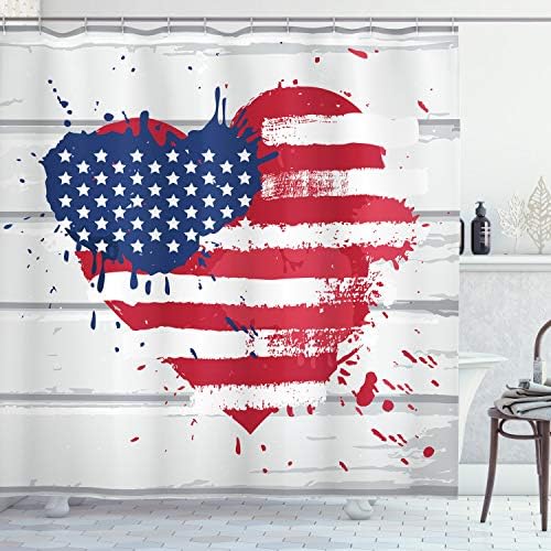 Ambesonne Americana 69 W x 70 L USA Flag Heart Shower Curtain