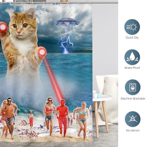 72x72 ocean cat shower curtain set with 12 hooks
