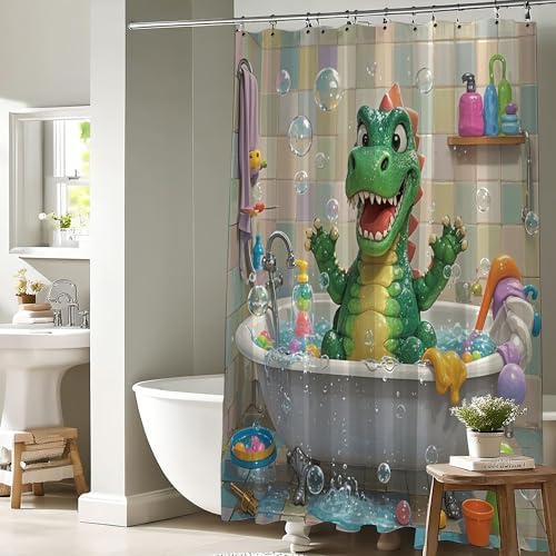 Funny Cartoon Dinosaur Shower Curtain Set for Kids