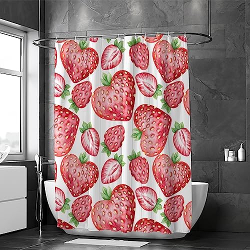 Hapuxt Shower Curtain with 12 Hooks Heart Shaped Strawberries