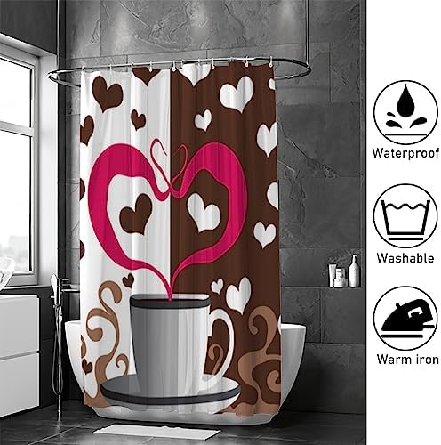 Hapuxt Shower Curtain with 12 Hooks Coffee Heart Love Design 60x72in