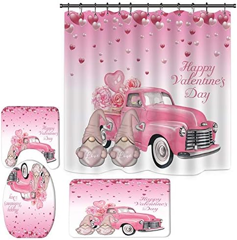 Ochin Happy Valentines Day Shower Curtain Set Gnomes Bathroom Decor