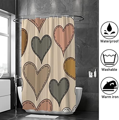 Waterproof Washable Shower curtain with 12 Hooks Heart Design Durable Bathroom Essential