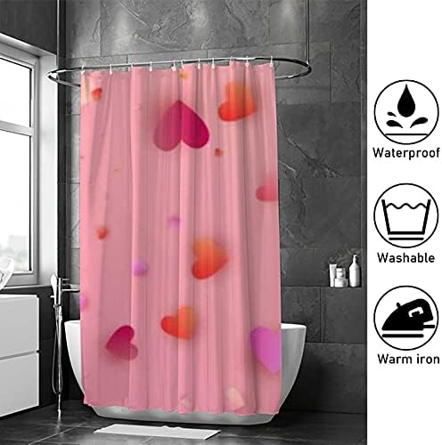 Rashu Red and Pink Hearts Washable Bath Curtain Set - Waterproof