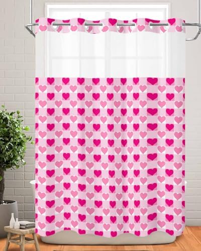 Instant no hook shower curtain set quick dry waterproof with heart design