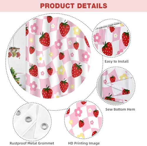 Strawberry Shower Curtain Retro Girly Design for Bathroom Decor