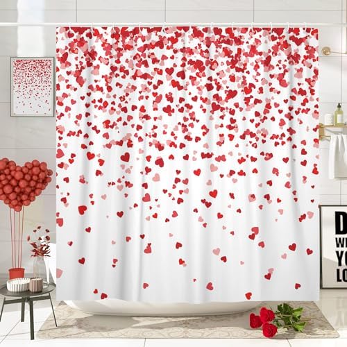 Perfect Valentines Day Shower Curtain Red Heart Design 72x72