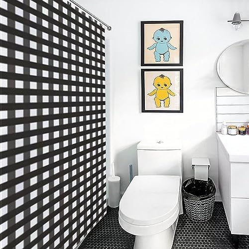 Nosarte Black Gingham Shower Curtain Set with 12 Hooks