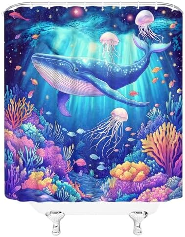 Fantasty Whale Bath Curtains Tropical Blue Ocean