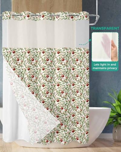 Art Deco Hotel Style Green Fruit No Hooks Shower Curtain Set 60x72