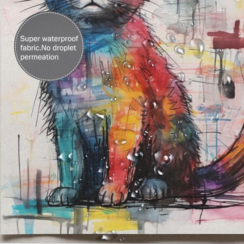 Cute Cat Shower Curtain with 12 Hooks 72x72in