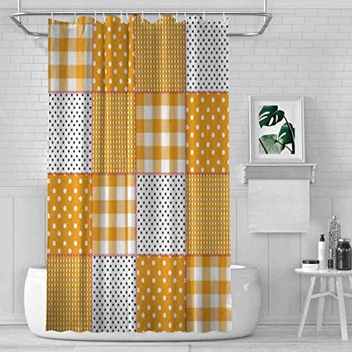 Vismamental Yellow White Patchwork Shower Curtain Set for Home Hotel Use