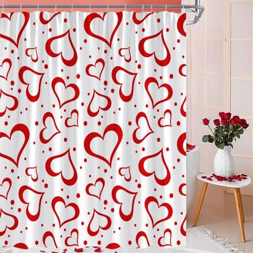 Romantic Valentines Love Heart Heavy Duty Showers Red Heart Polka Dots