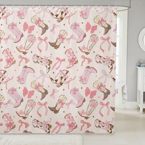 Stylish Pink Bow Shower Curtain 72x72 Set for Kids