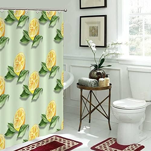 Abstract Lemon Fruit Shower Curtain Liner Set with Hooks