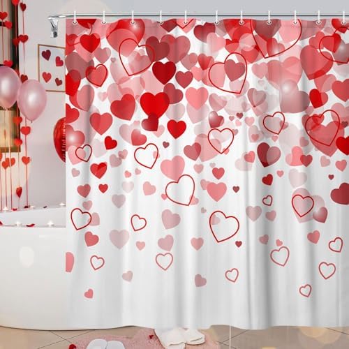 JAWO Valentines Red Heart Shower Curtain Set