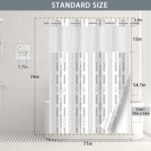 Sleek Bohemian Shower Curtain Set with No Hook Design for Modern Bathroom