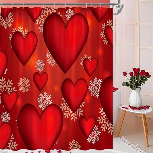 BST Valentines Heart Shower Curtain Set 70x70 Inches Red White