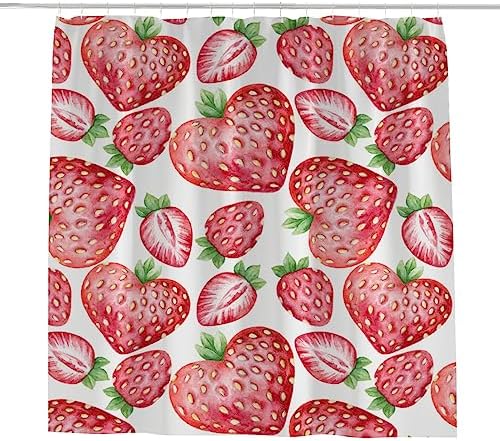 Hapuxt Shower Curtain with 12 Hooks Heart Shaped Strawberries