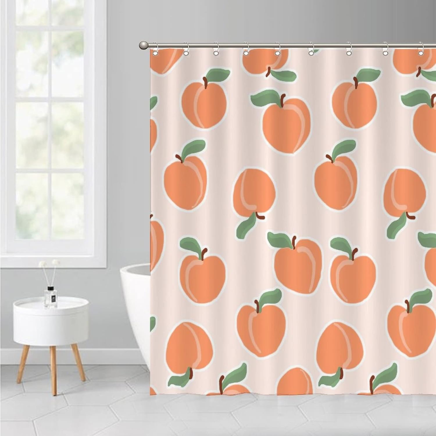Cute Fruit Shower Curtains 59 x 71 Peach Modern Set with Hooks