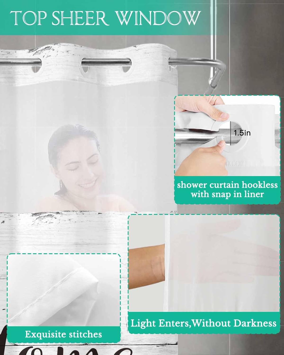 Prime Leader Rustic Bee Bath Shower Curtain with Snap-in Liner