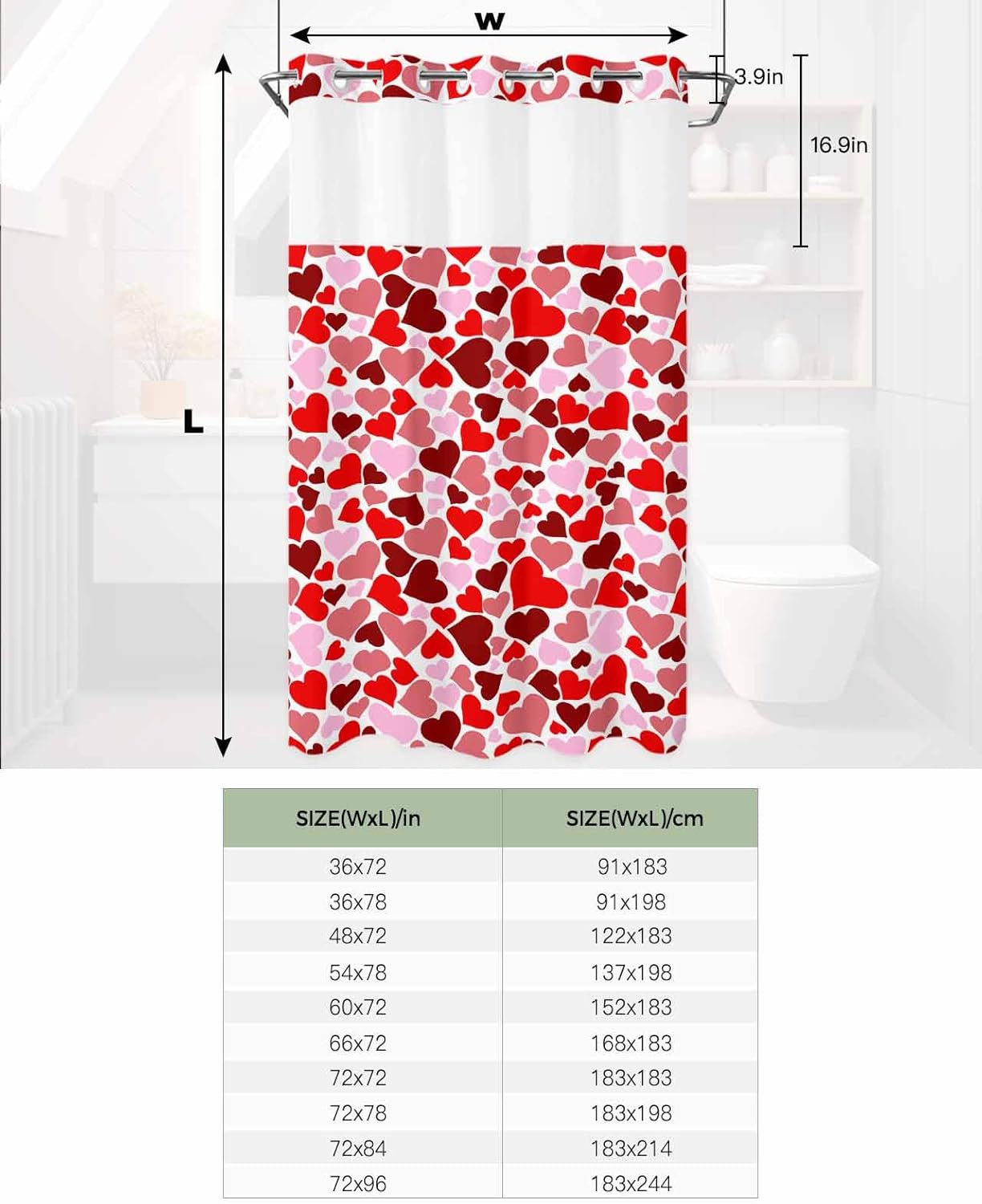 Perfect Matching Valentines Love No Hook Shower Curtain Set for Home Bathroom