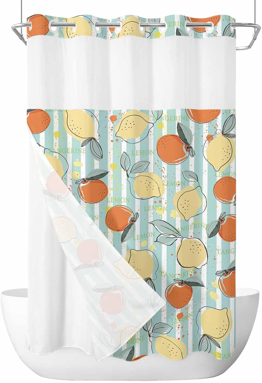 No Hook Shower Curtain with Snap in Liner Set