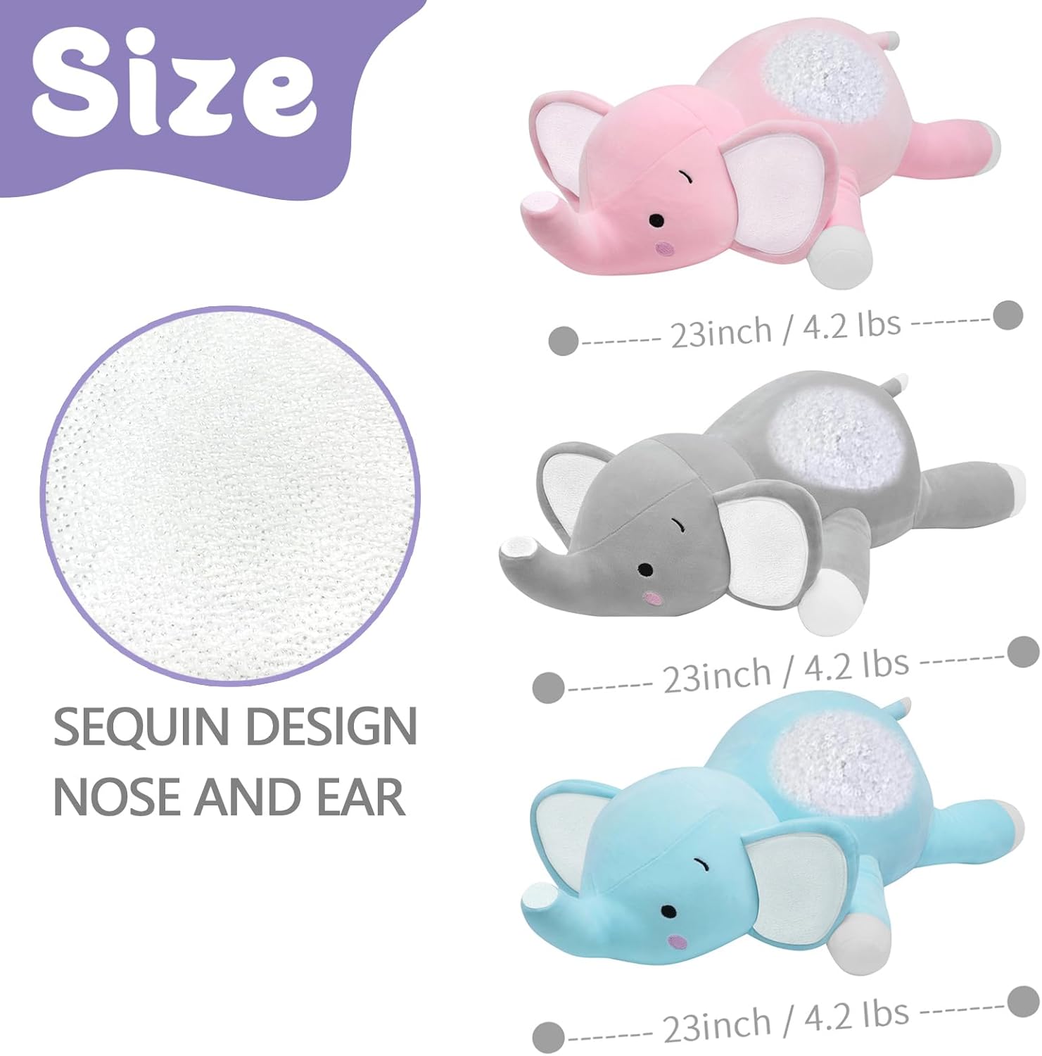 Weighted Elephant Plush Hugging Pillow for Kids