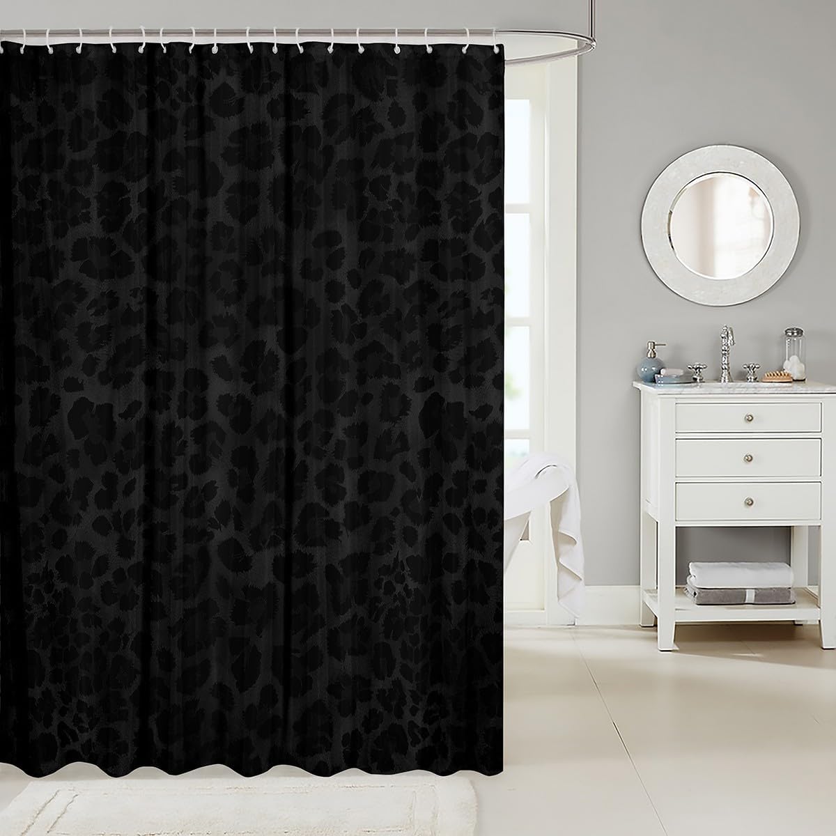 Feelyou Leopard Print Shower Curtain Set Kids 72x72 Black Cheetah Design
