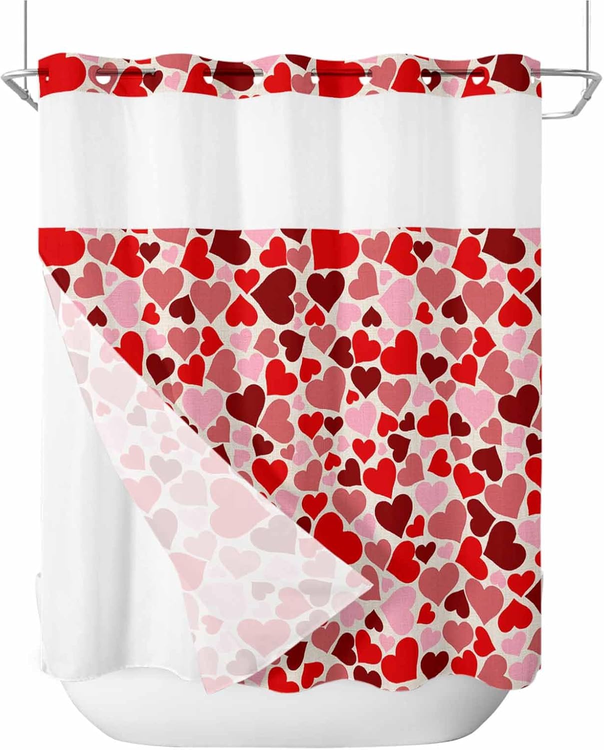 No-Hook Valentines Shower Curtain Set