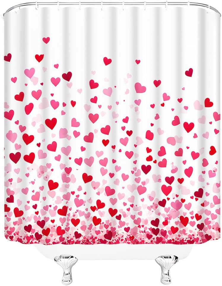 Red Pink Love Valentines Day Heart Shower Curtain