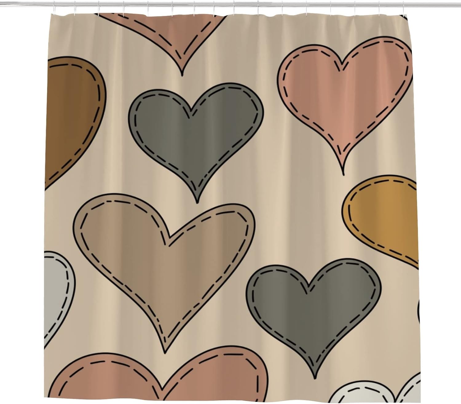 Waterproof Washable Shower curtain with 12 Hooks Heart Design Durable Bathroom Essential