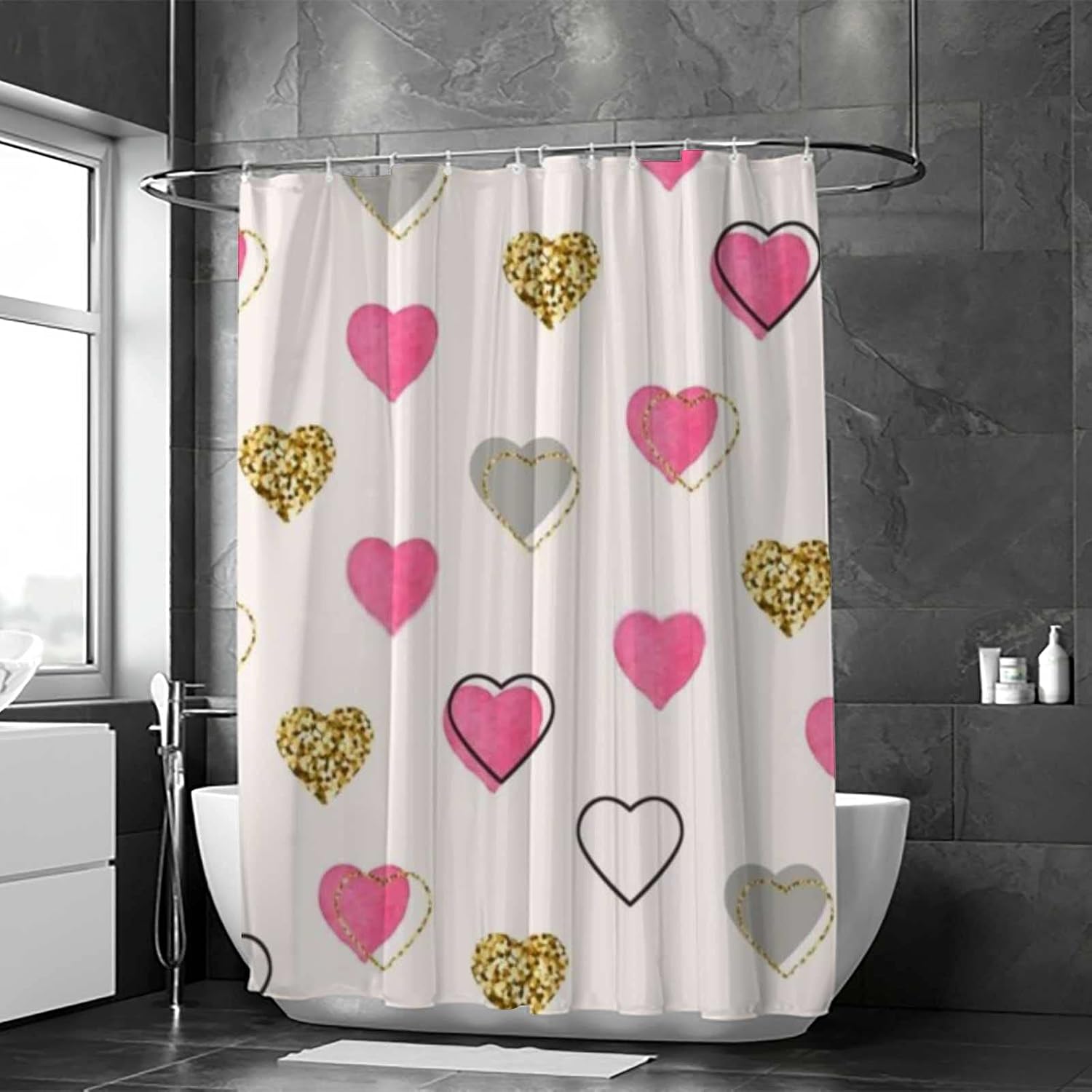 Bathroom shower curtain with 12 hooks waterproof machine washable