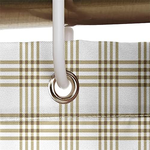 Square Shower Curtain with 12 Hooks Green Brown Plaid