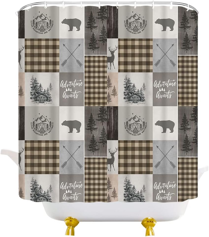Warm Cabin Bear Rustic Shower Curtain Bear Moose Adventure Home Bathroom Curts