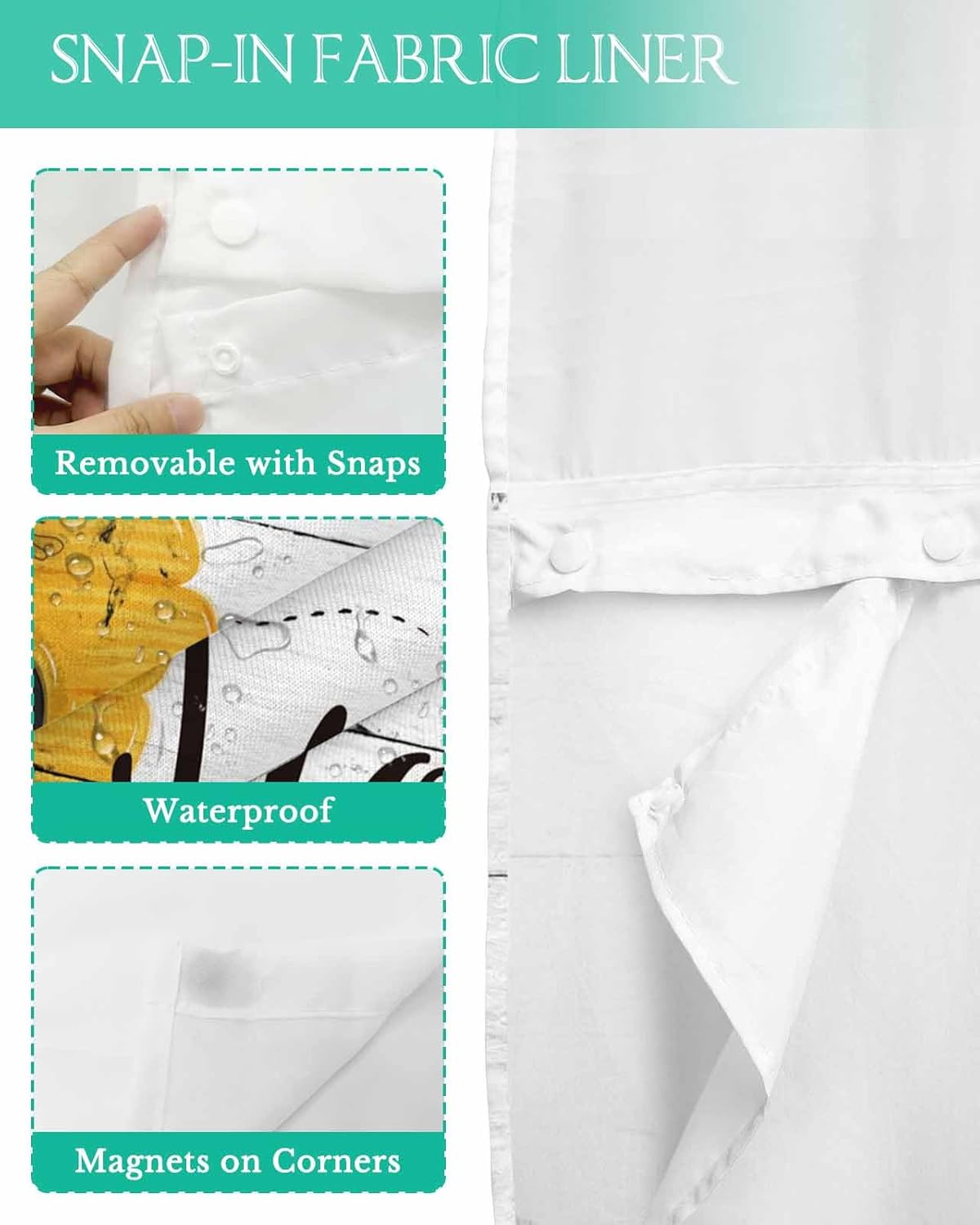 Prime Leader Rustic Bee Bath Shower Curtain with Snap-in Liner