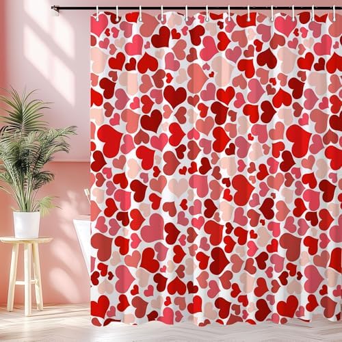 JAWO Valentines Day Shower Curtain Set - Heart Design Soft Durable
